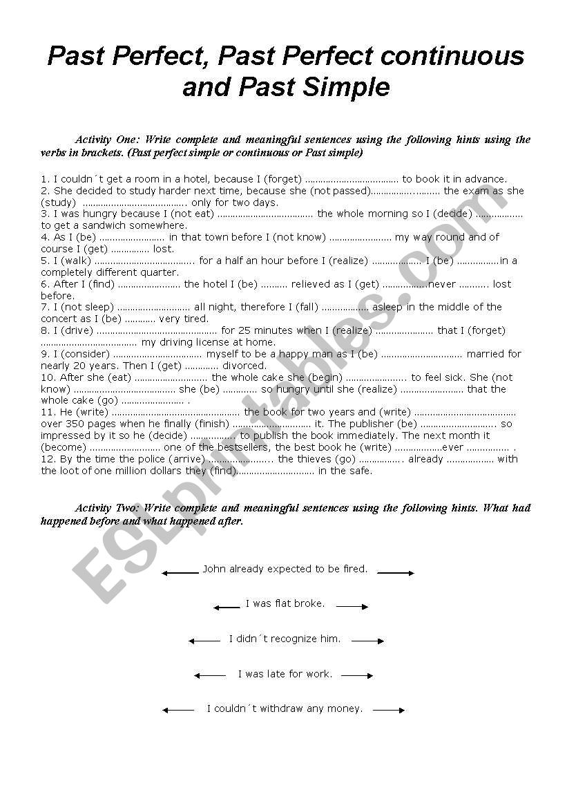 Past simple, Past perfect simple and continuous