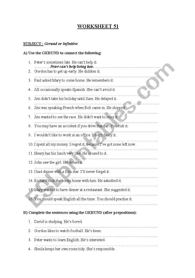 gerund infinitive worksheet