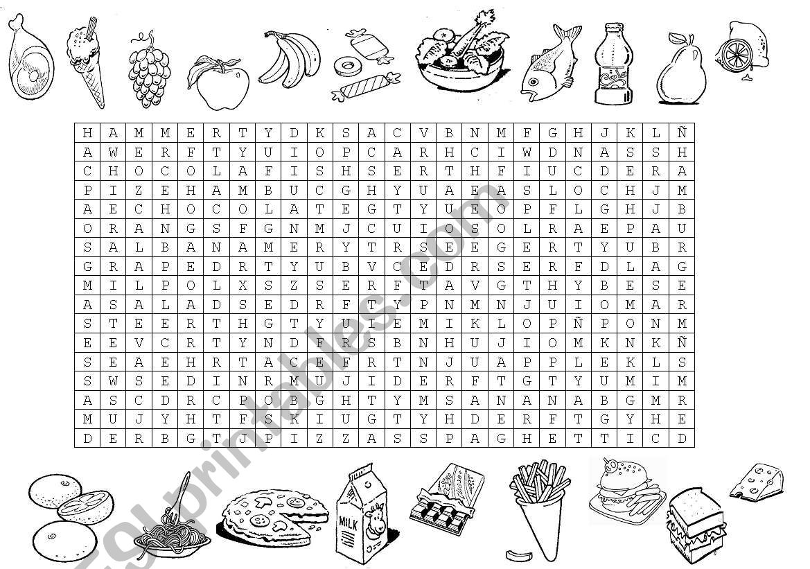 Giant food wordsoup worksheet