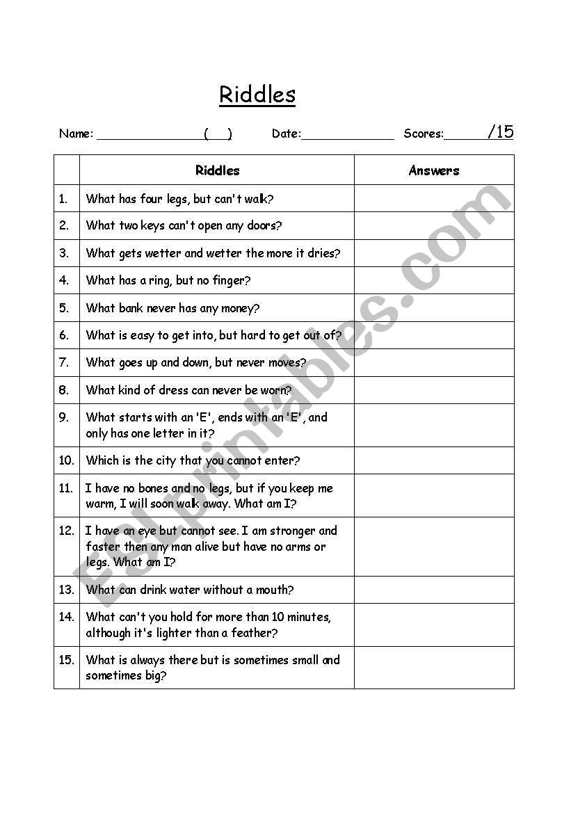 Riddles worksheet