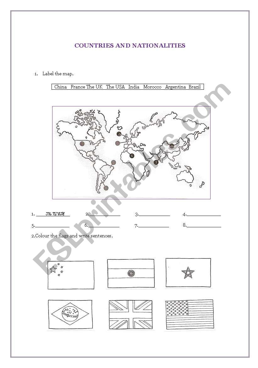 Countries worksheet