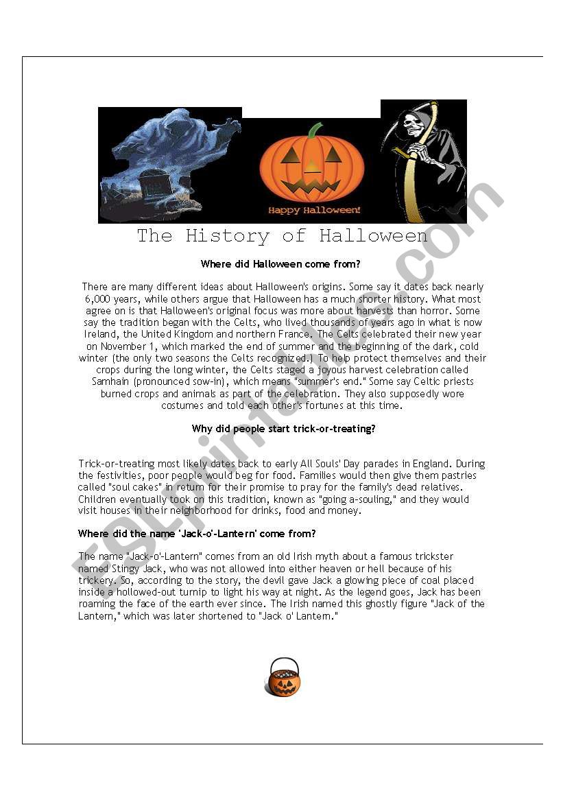 The History of Halloween worksheet
