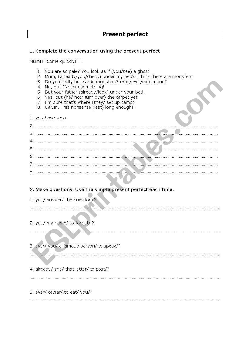 present perfect exercises worksheet