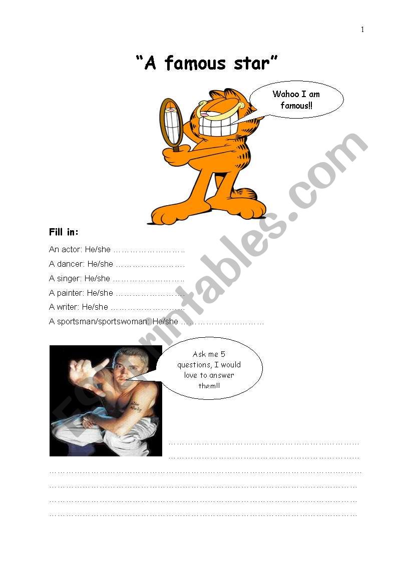 a famous star  worksheet