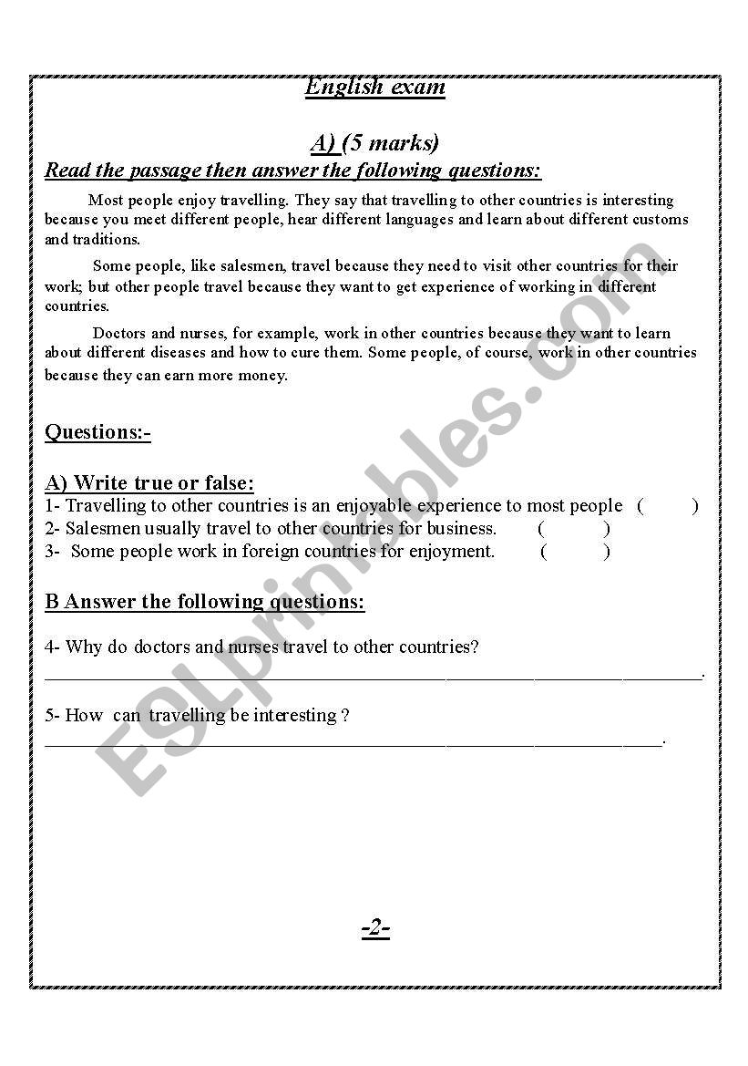 English exam worksheet