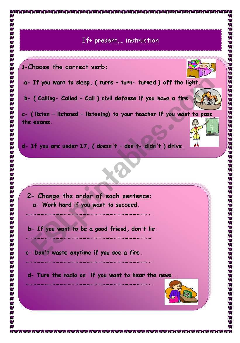 If+ present, instruction worksheet