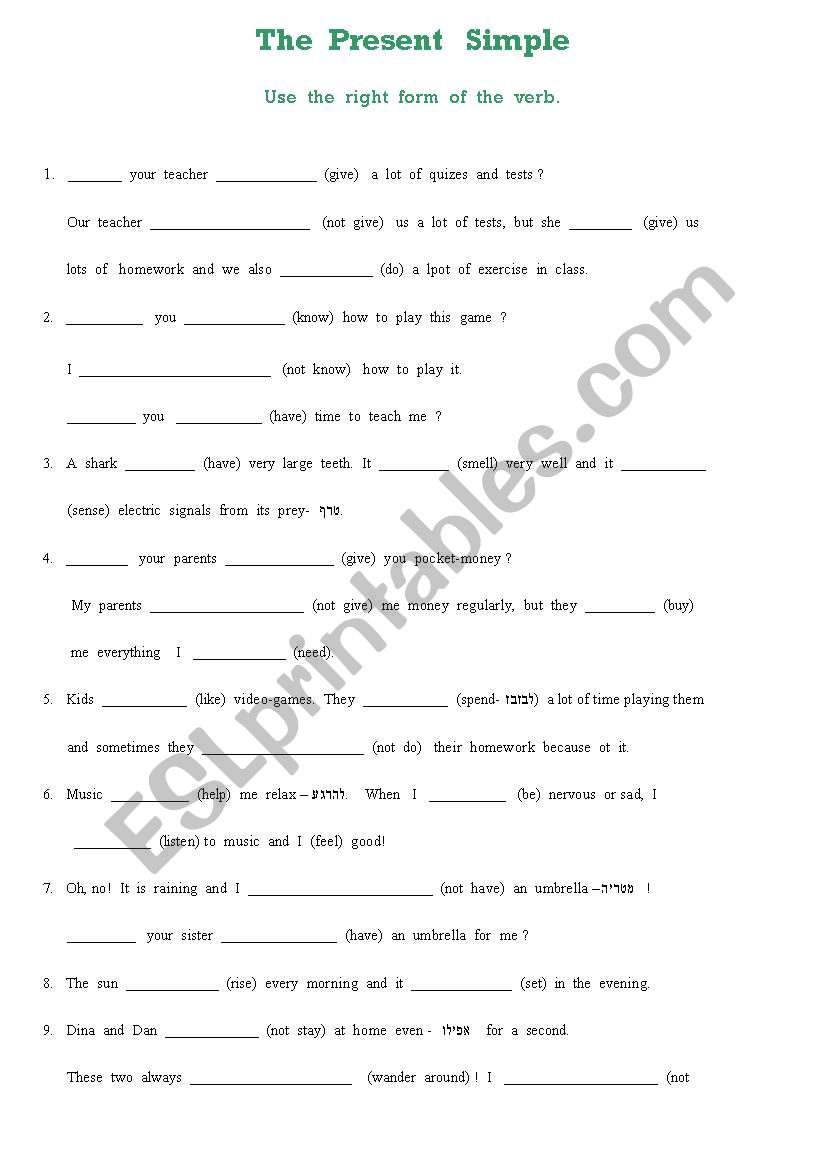 Present Simple-  (+)( -) (?) - Review exercise