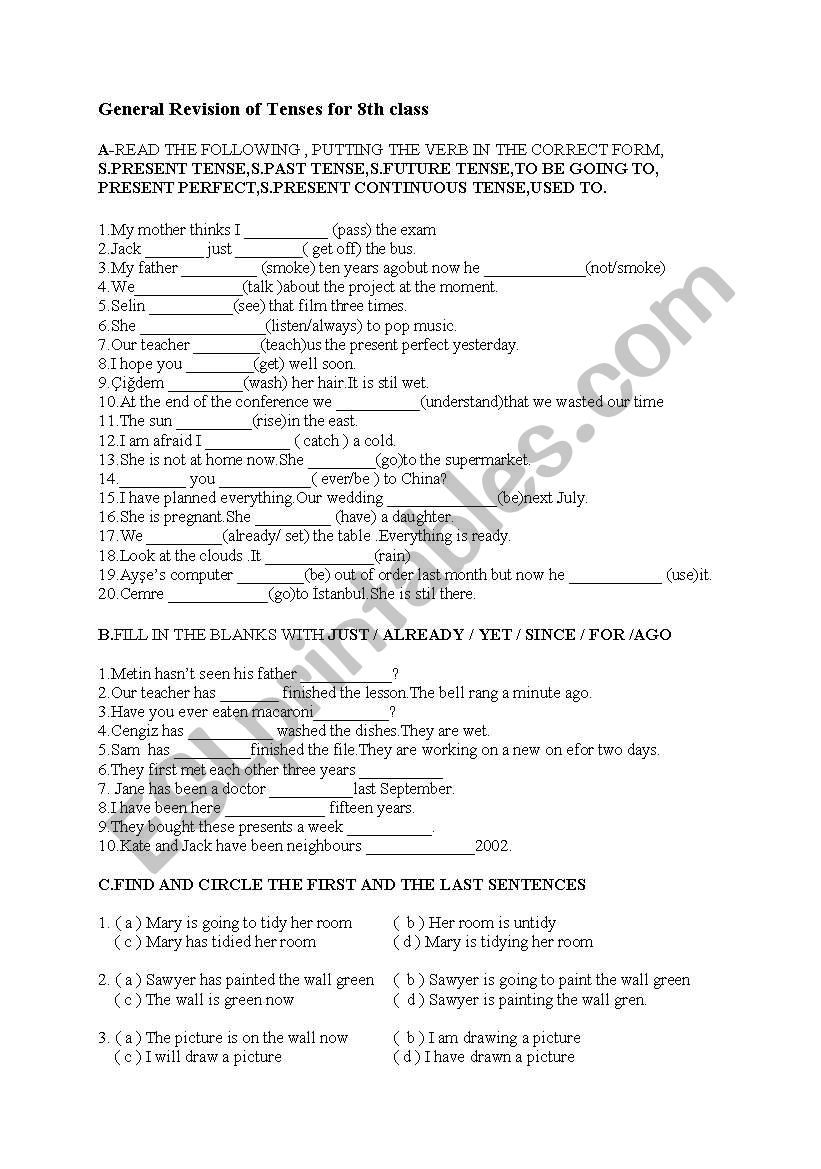 revision of tenses worksheet