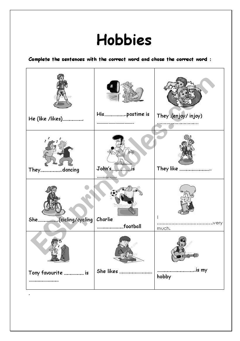 hobbies worksheet