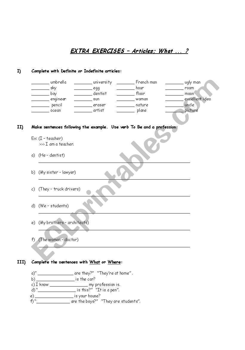 Articles worksheet