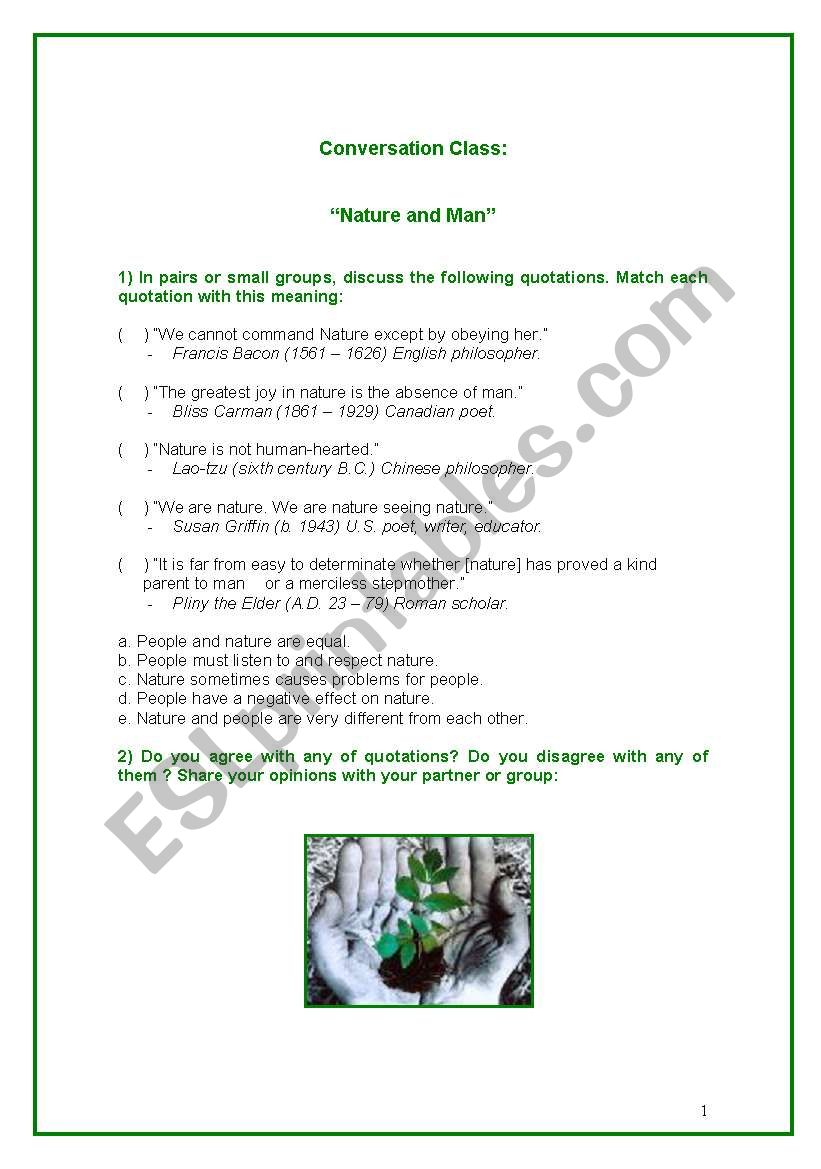 Nature and Man worksheet