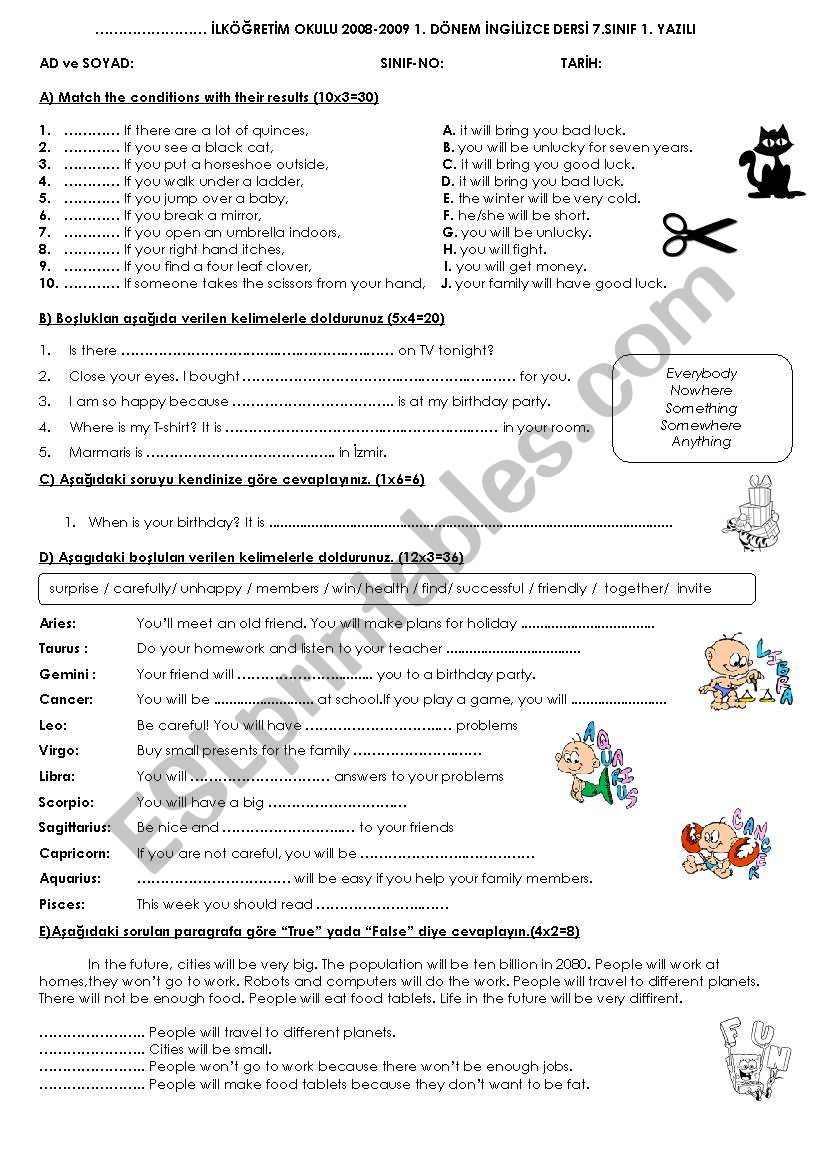 7th grade exam special for Turkish teachers (7. snf yazl)