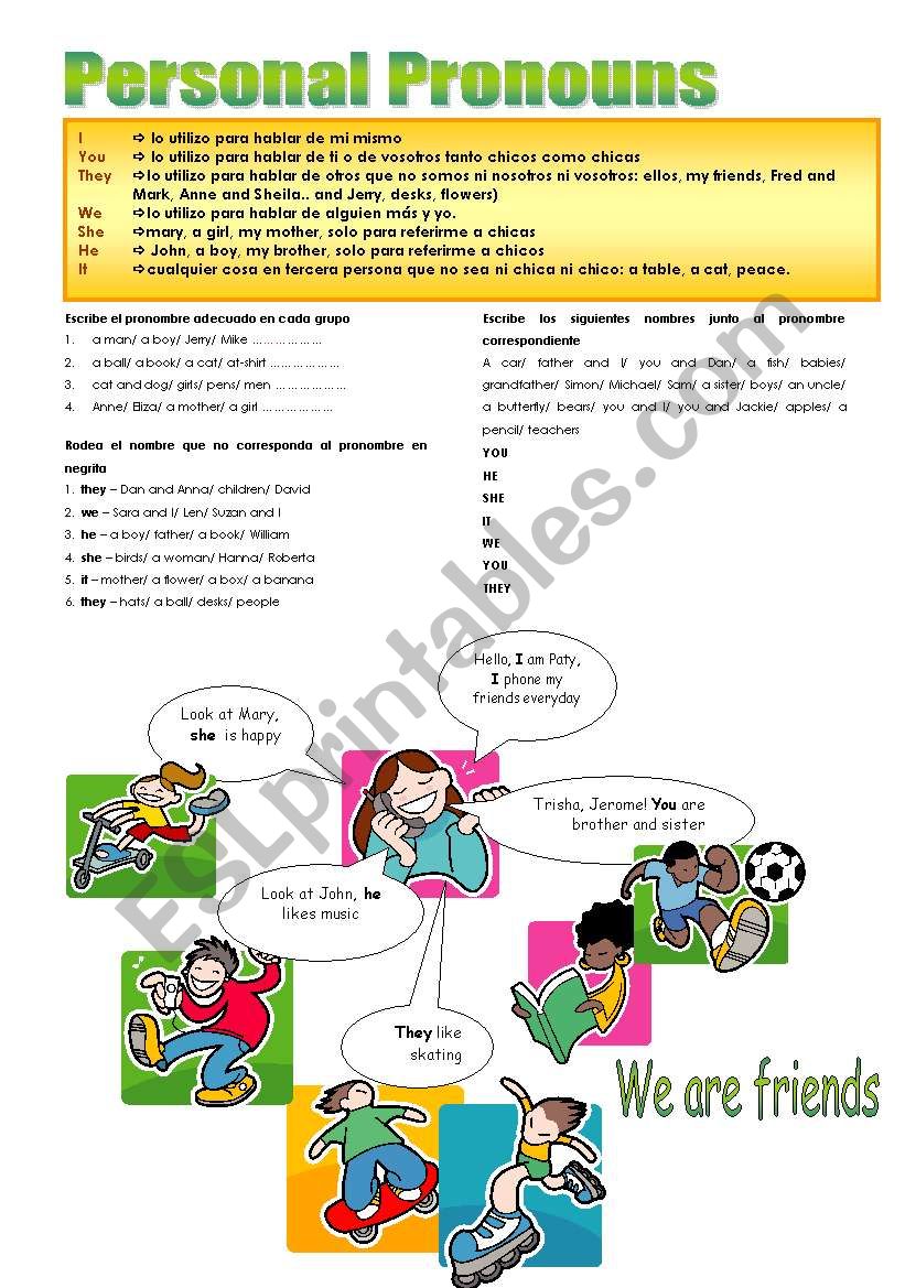 Personal pronouns worksheet