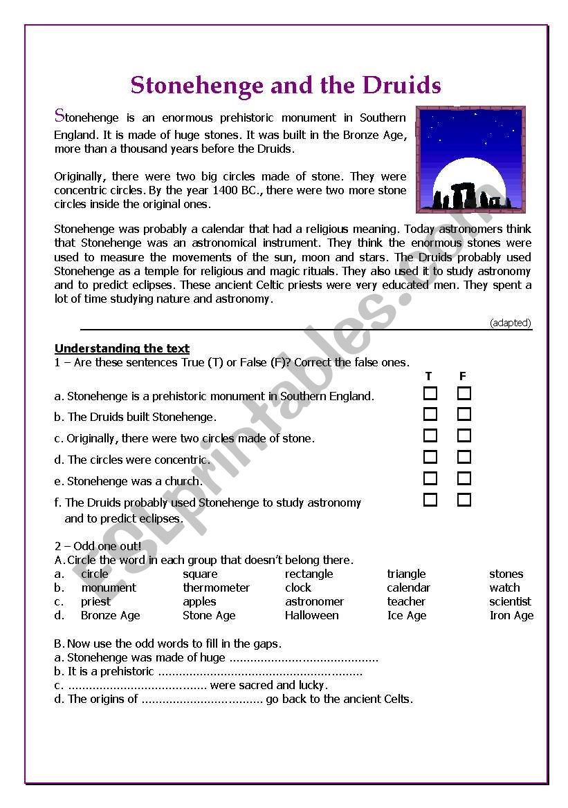 Stonehenge and the Druids worksheet