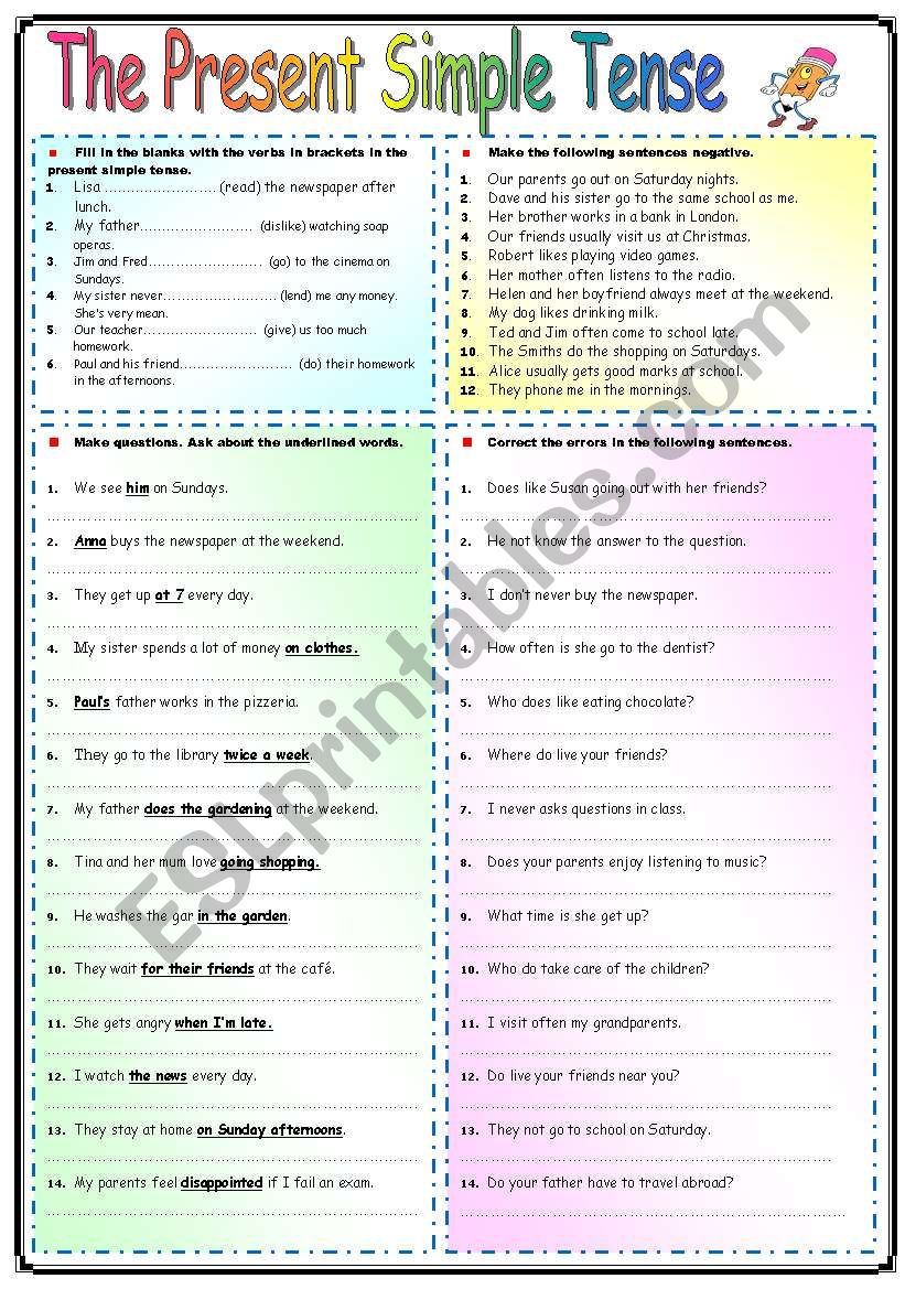 THE PRESENT SIMPLE TENSE worksheet