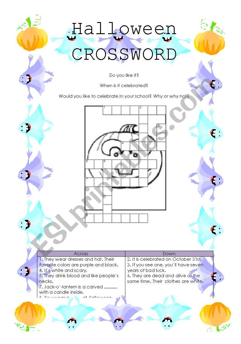 Halloween crossword worksheet