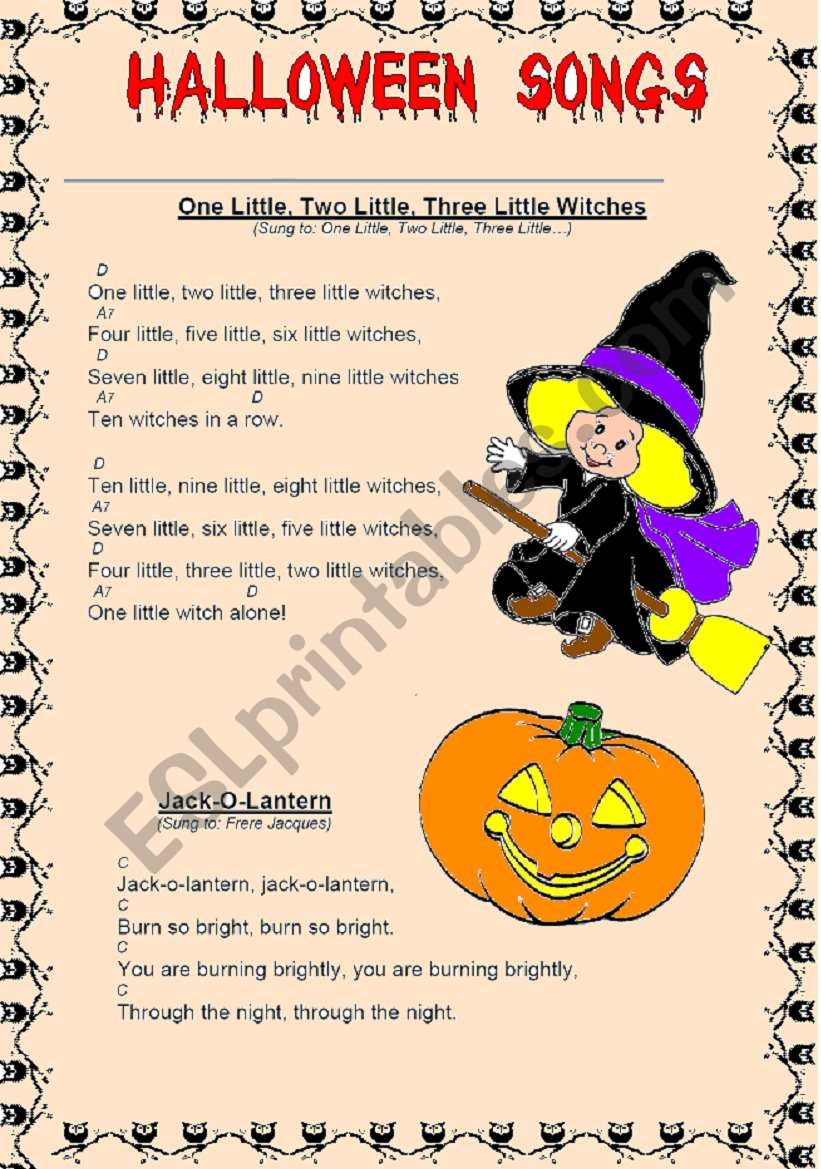 HALLOWEEN SONGS IN COLOR worksheet