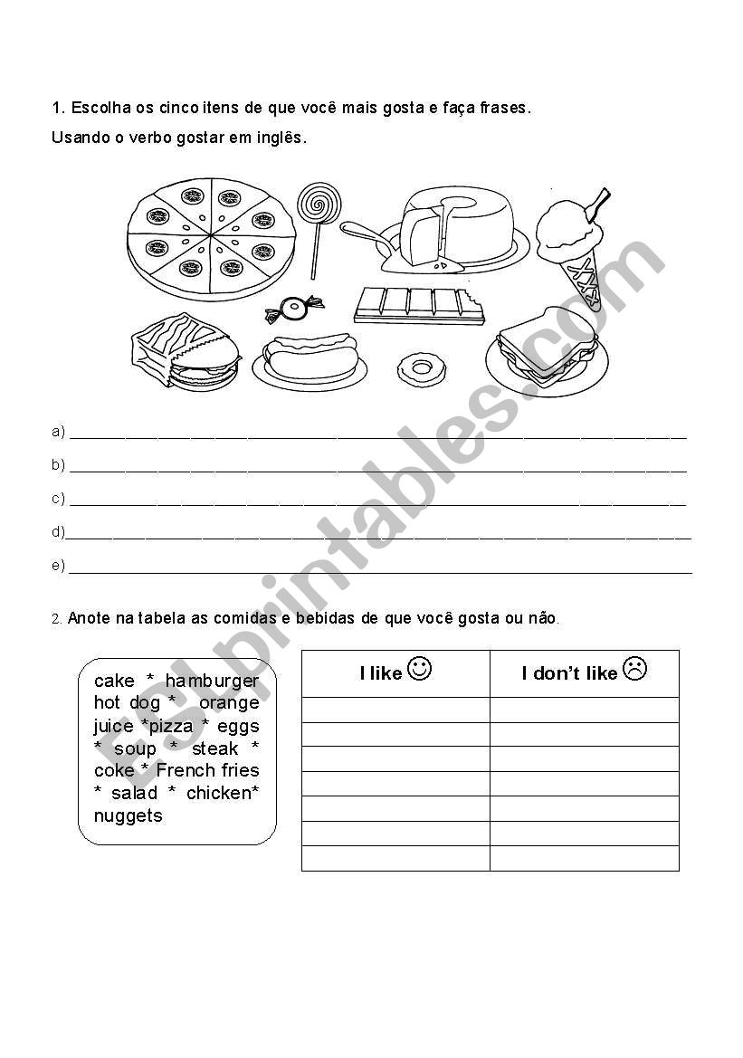 food worksheet