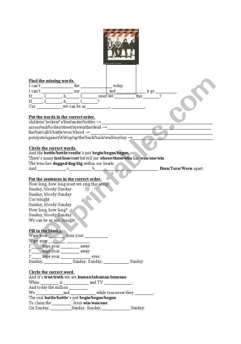 Bloody sunday worksheet