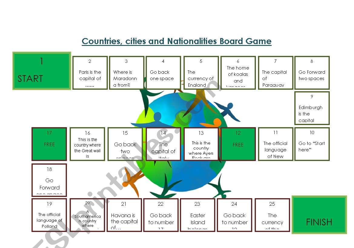 Board Game: countries and nationalities