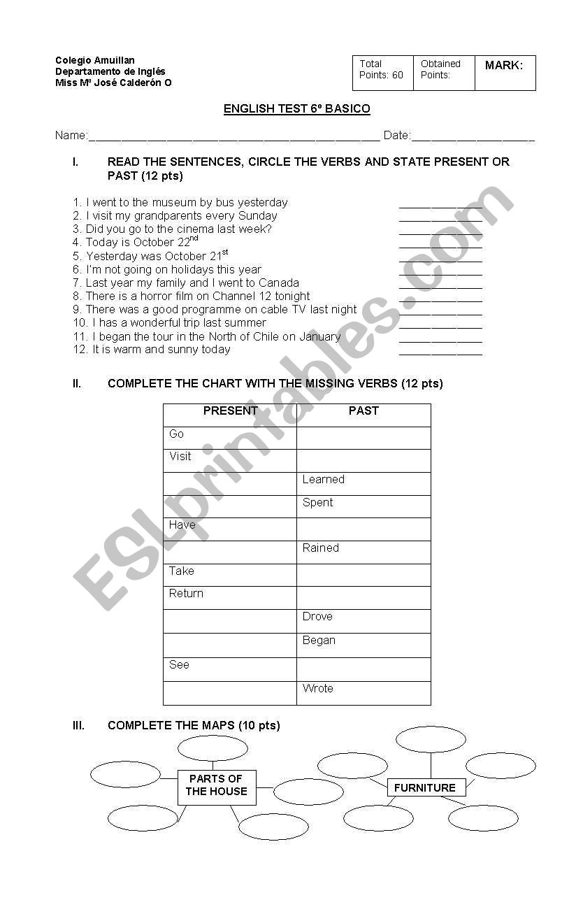 TEST ON SIMPLE PAST TENSE worksheet