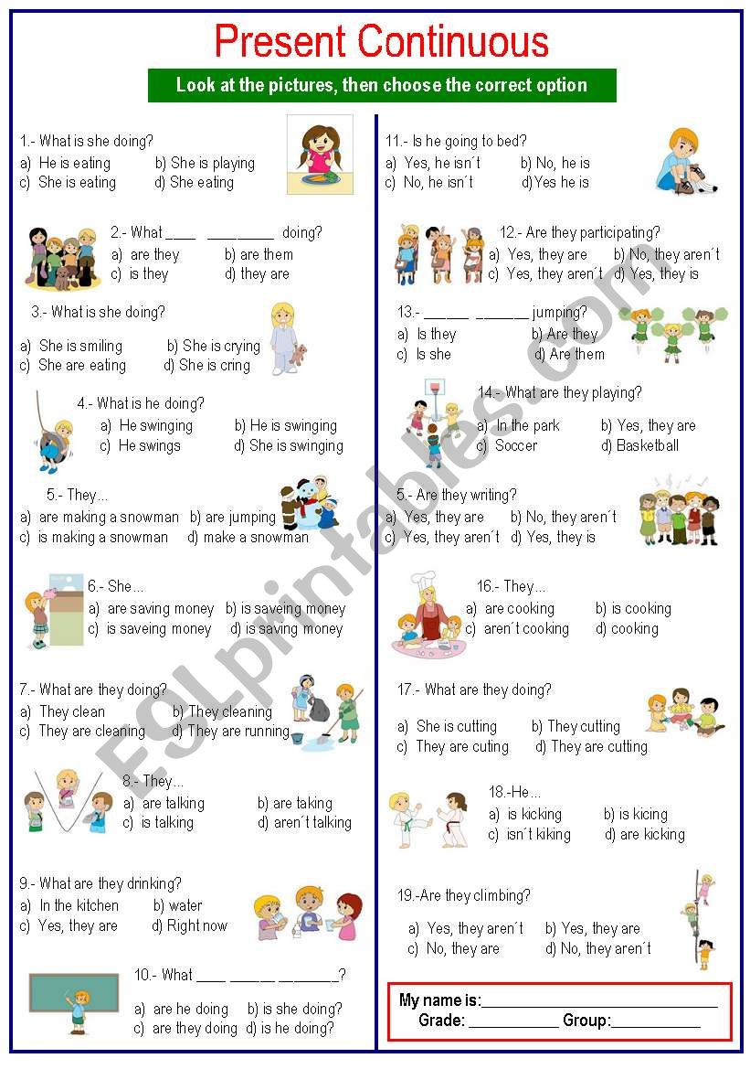 Questions Present Continuous worksheet