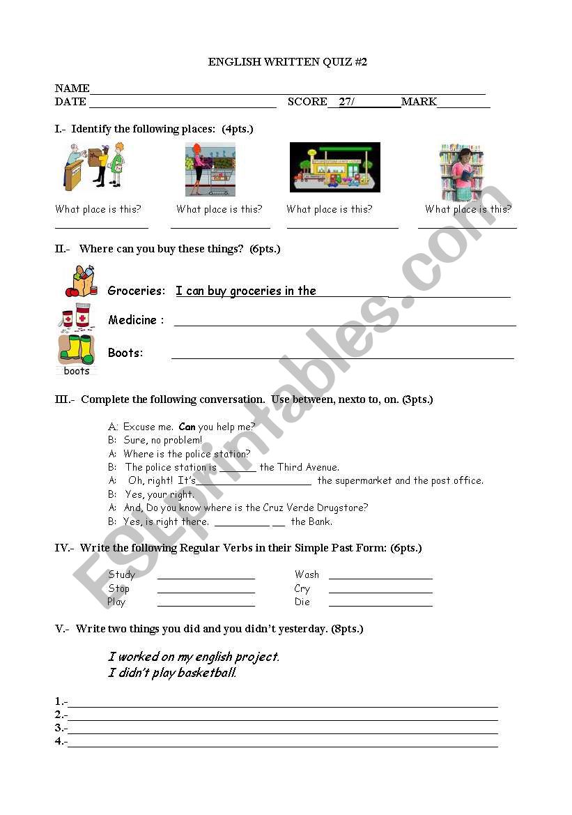 Written Quiz worksheet