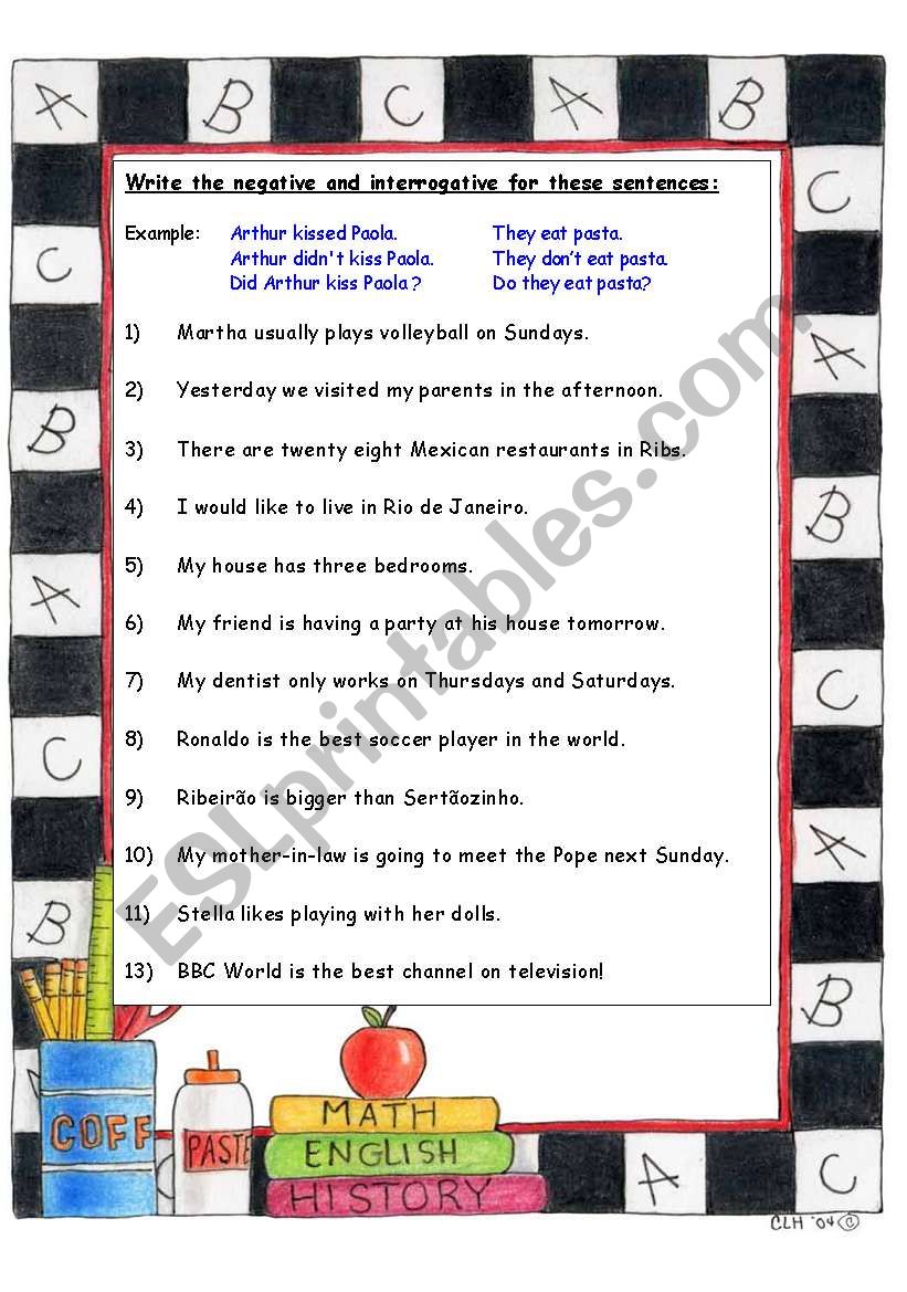 Negative & Interrogative  worksheet