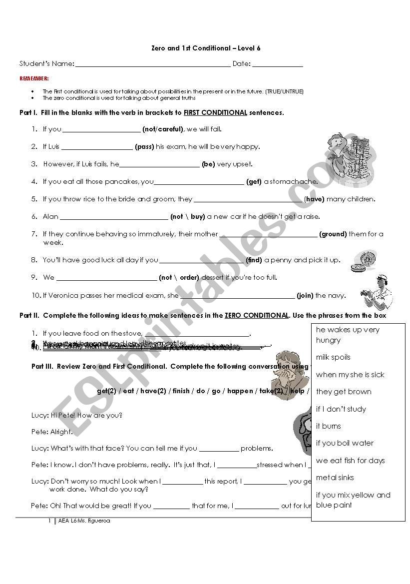 Zero and First Conditional worksheet