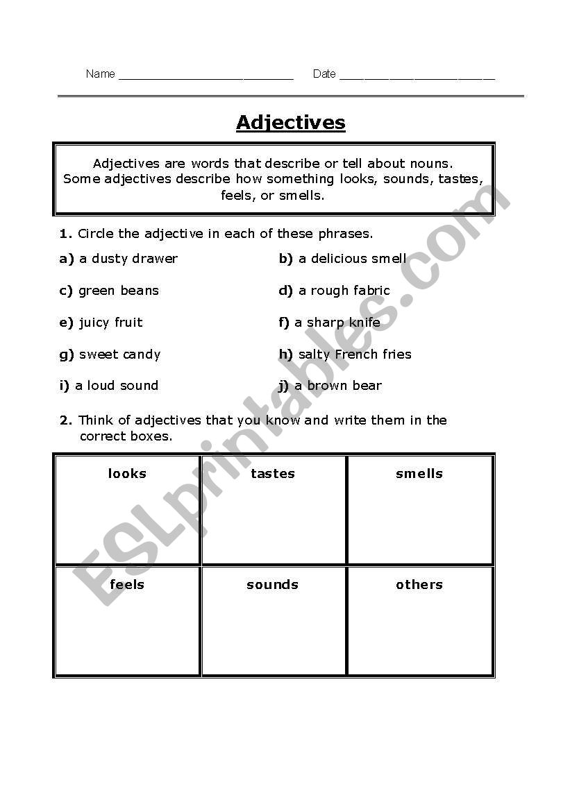 Adjectives worksheet