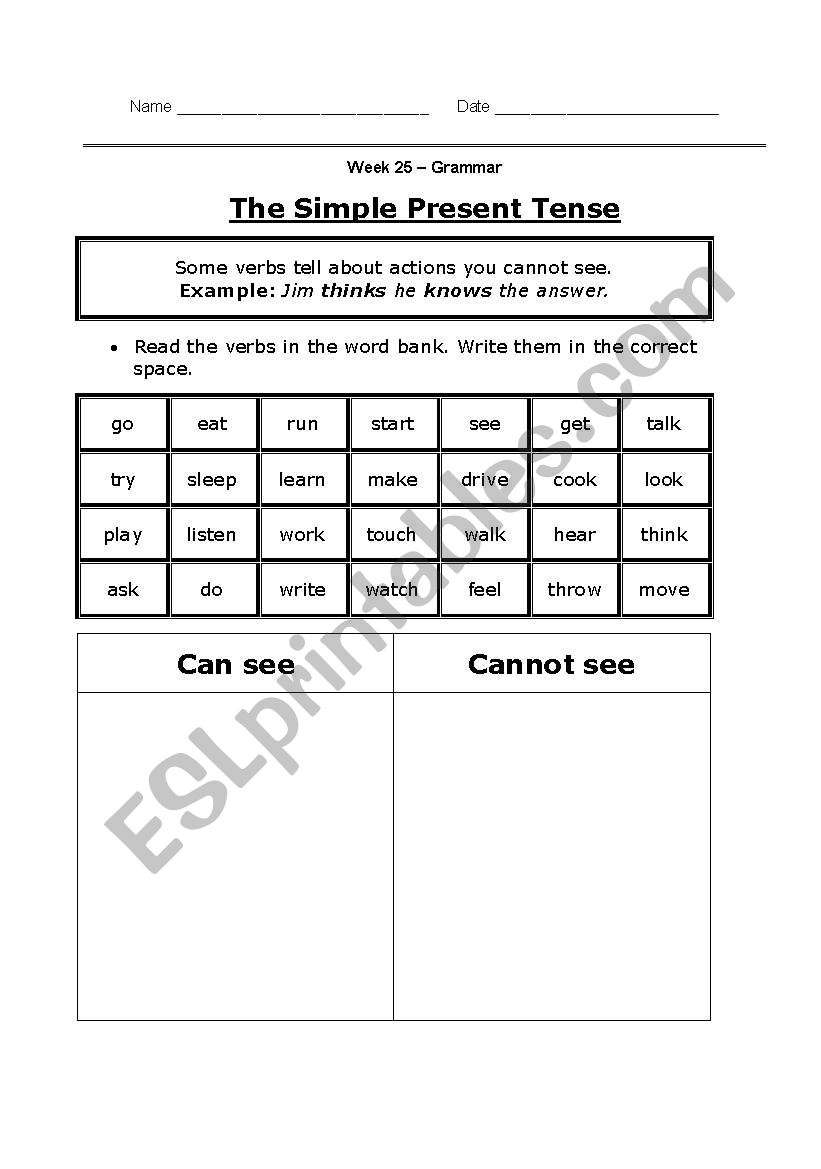 The Simple Present Tense worksheet