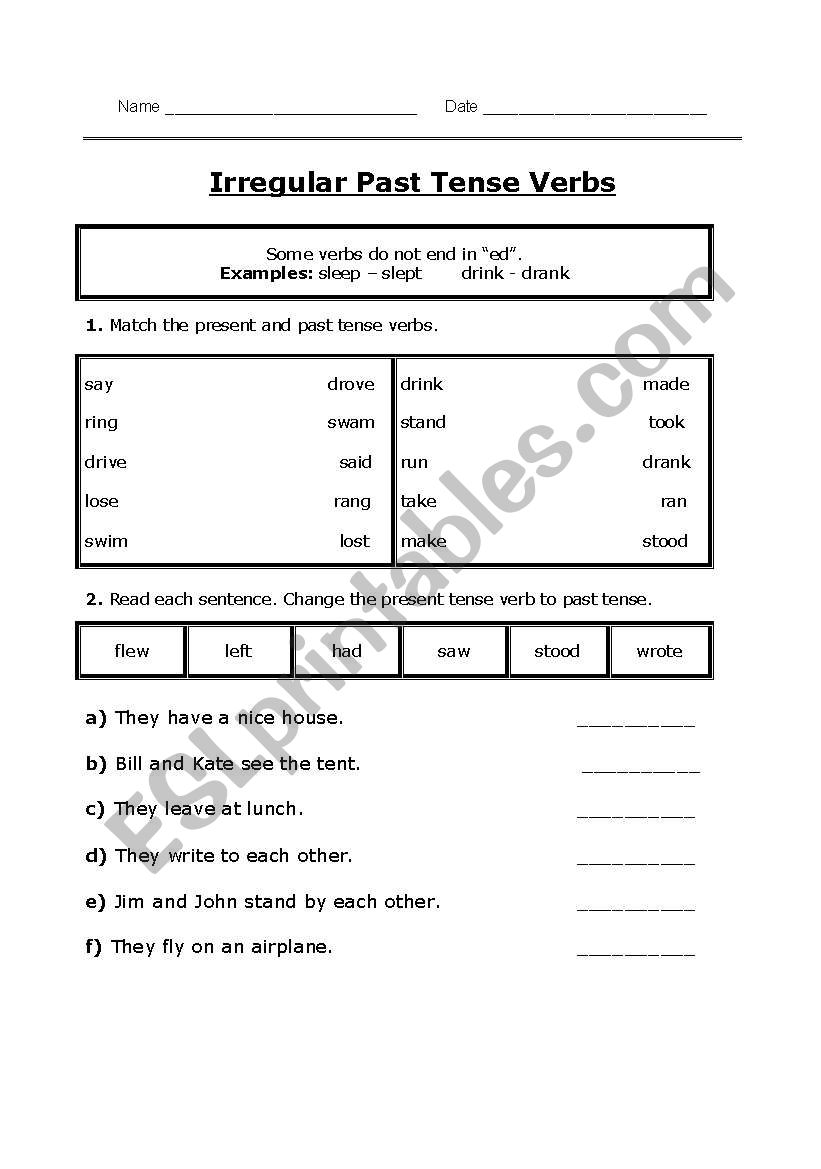 Irregular Past Tense Verbs worksheet