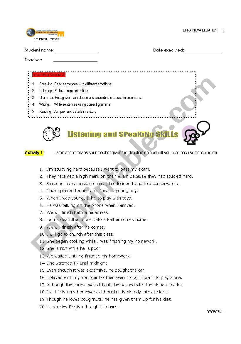 Clause worksheet