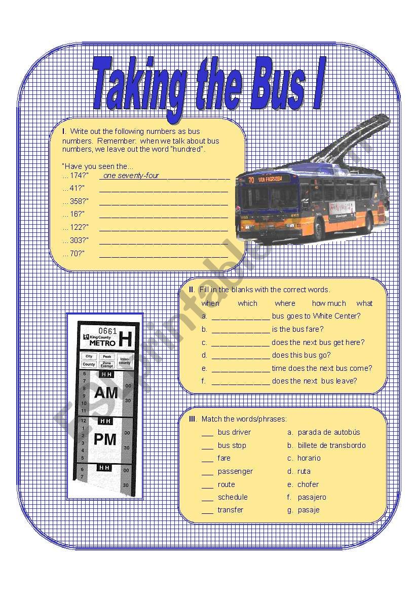 Bus I (color) worksheet