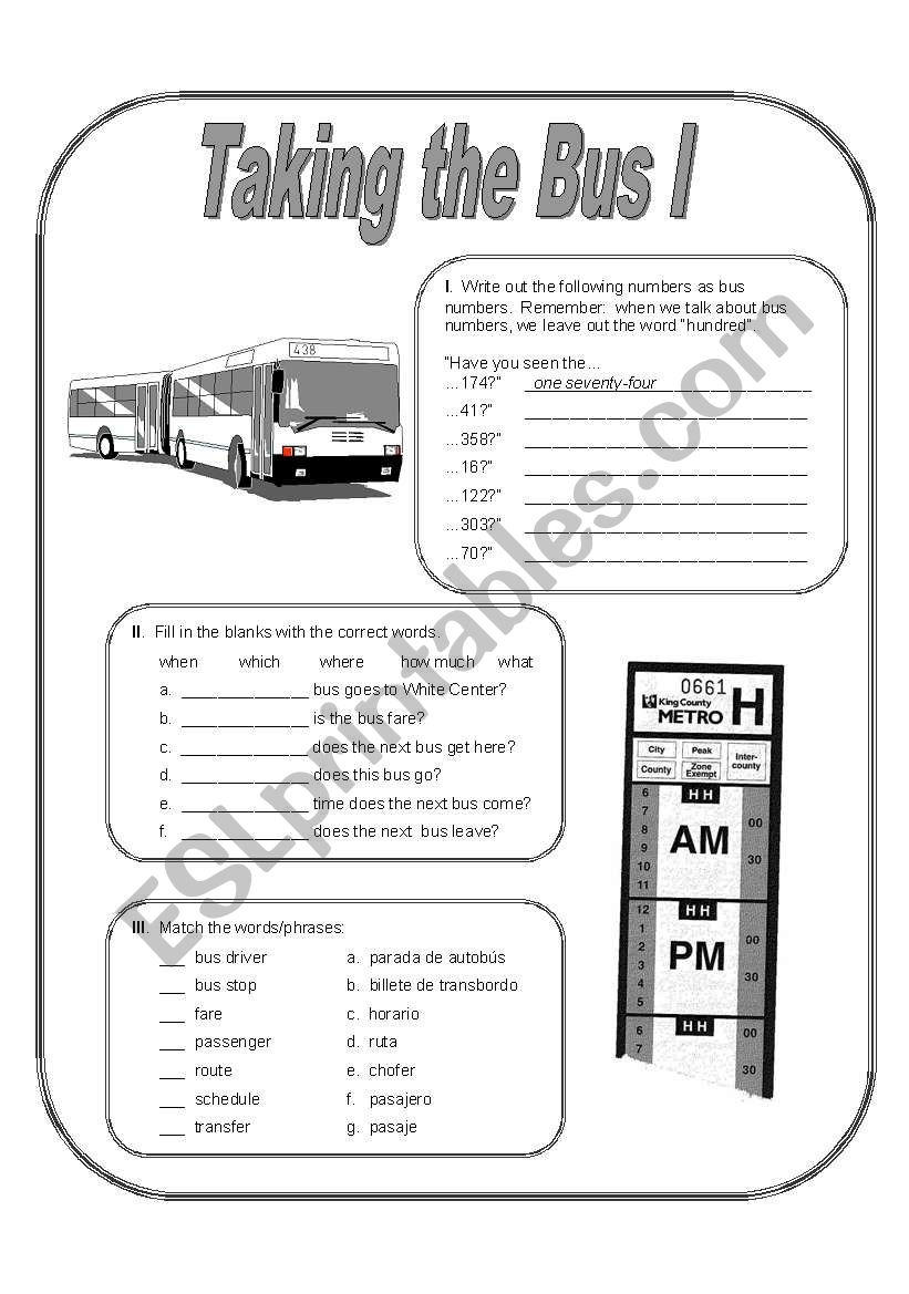 Bus I (grayscale) worksheet