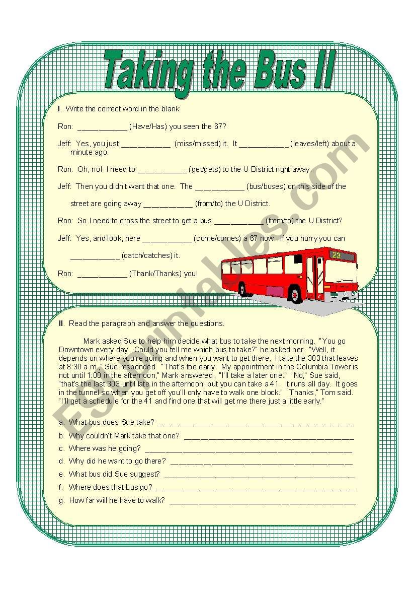 Bus II (color) worksheet