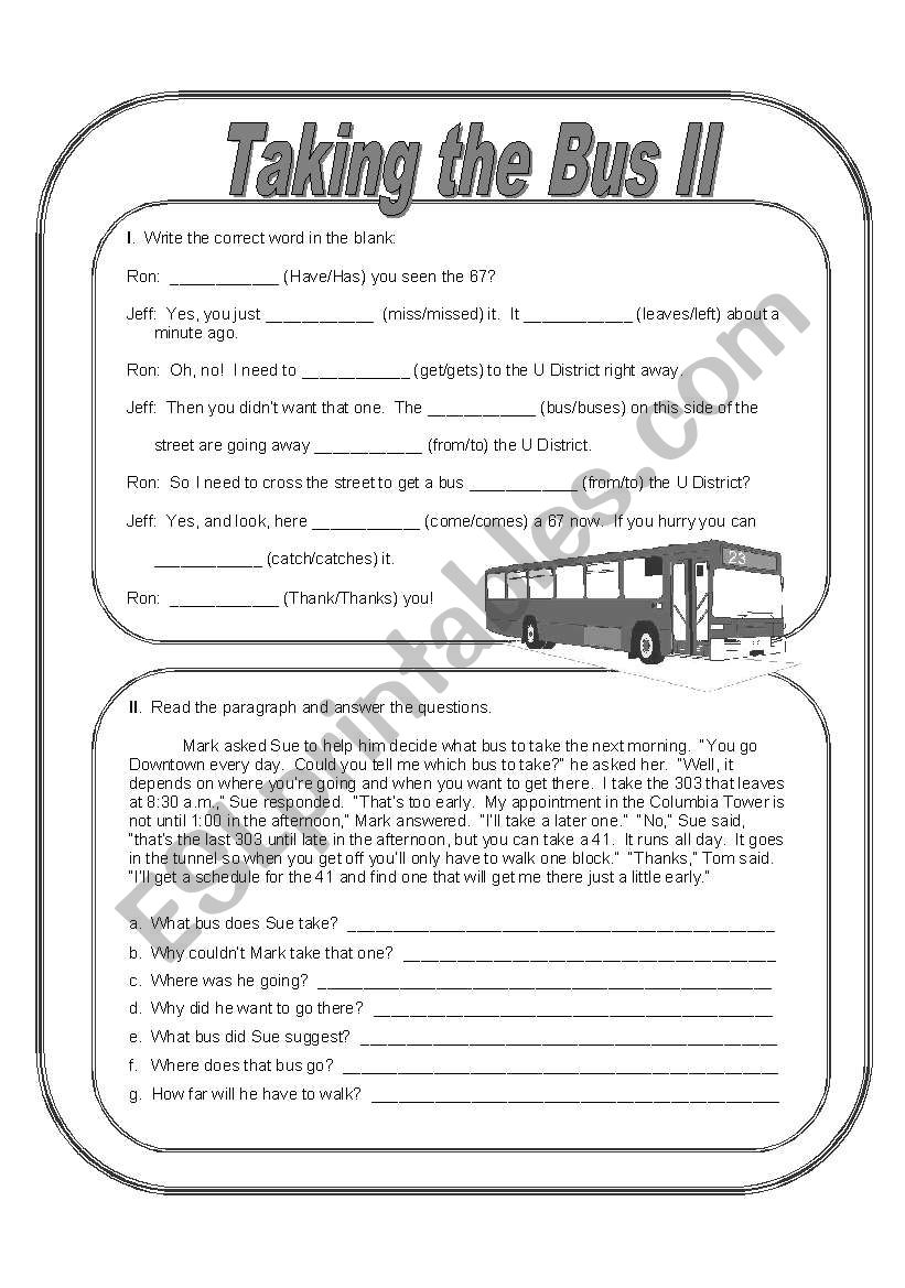 Bus II (grayscale) worksheet