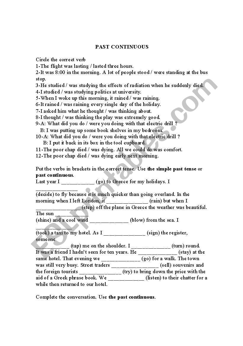 past continuous tense worksheet