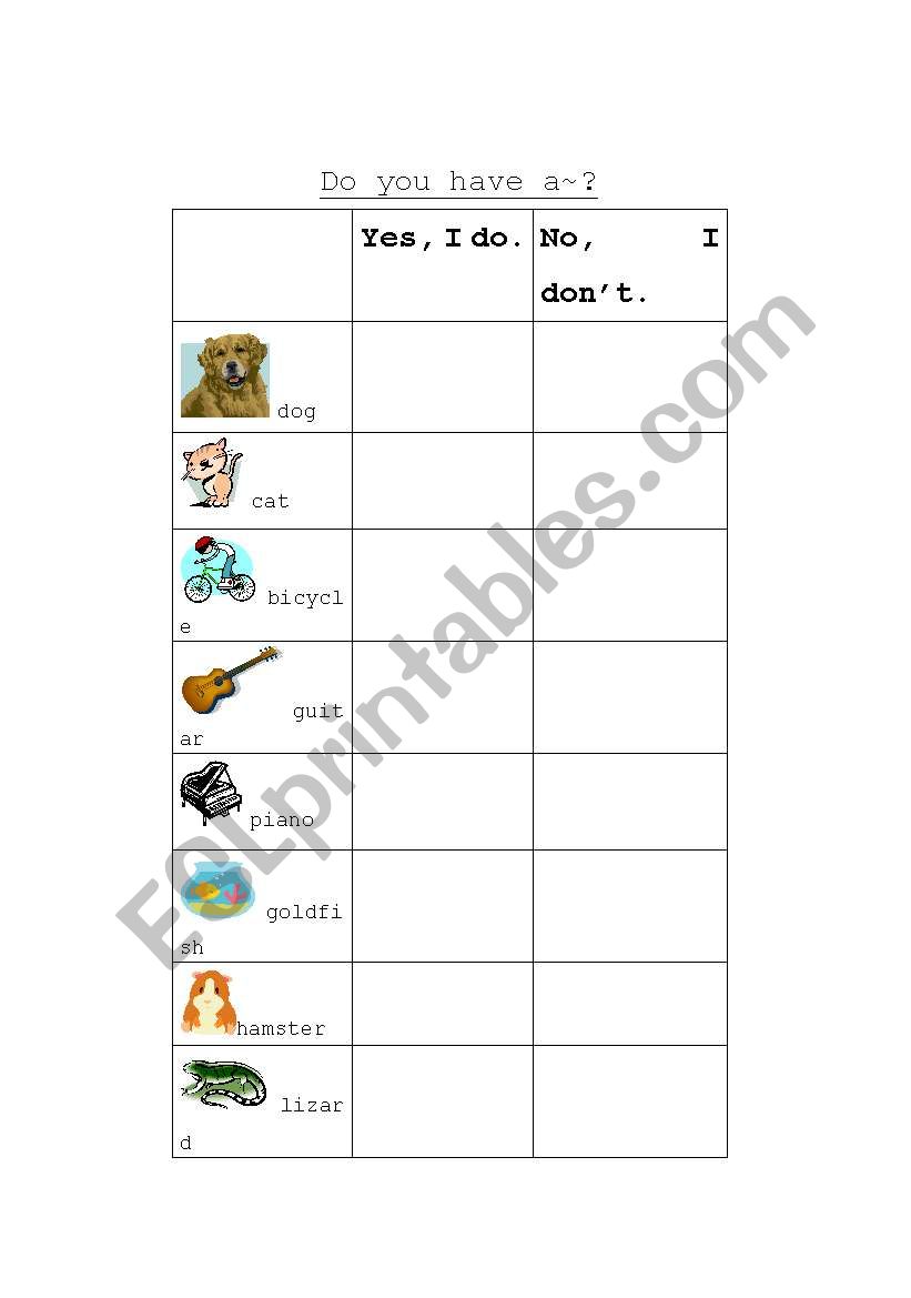 Do you have a dog? worksheet