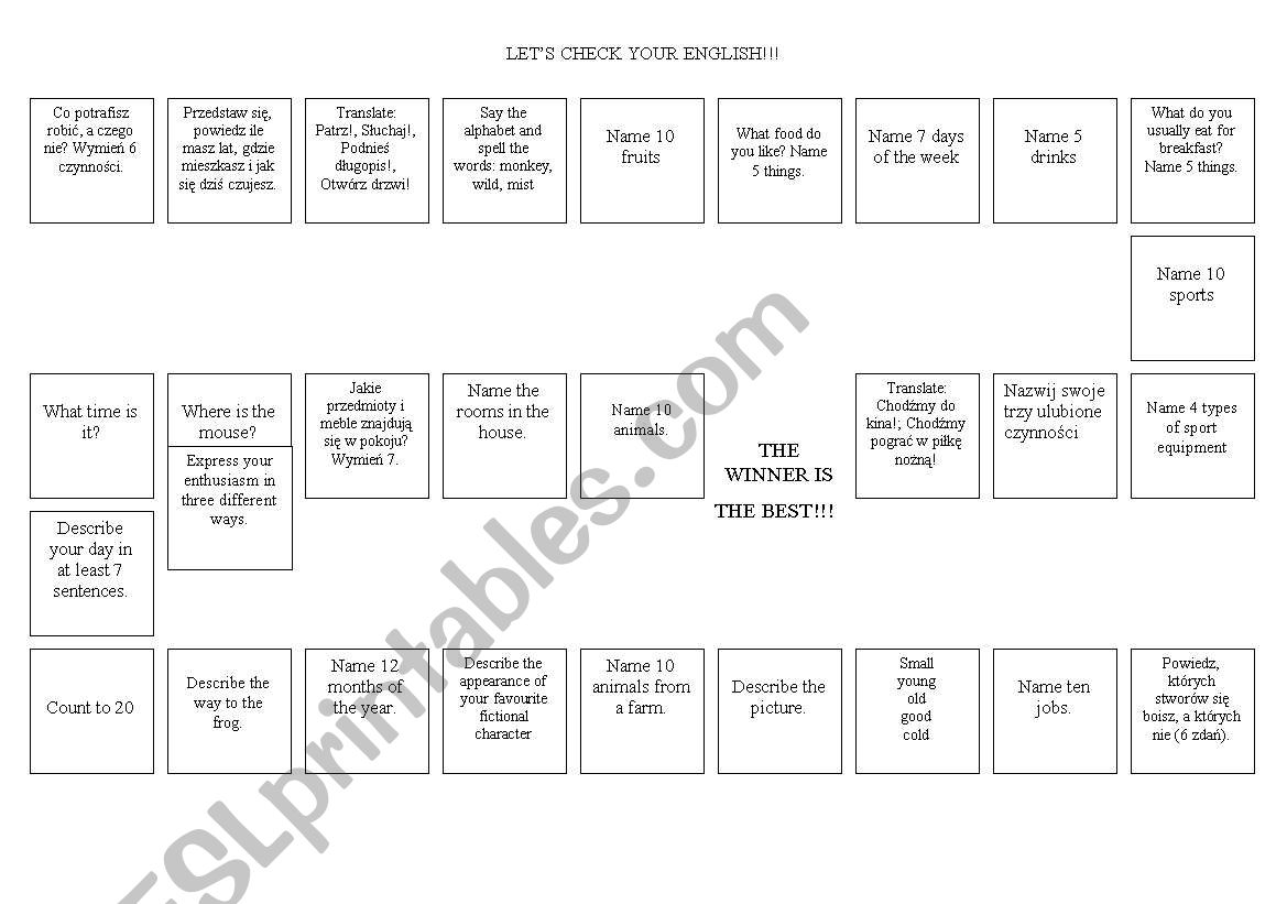 Checking knowledge worksheet