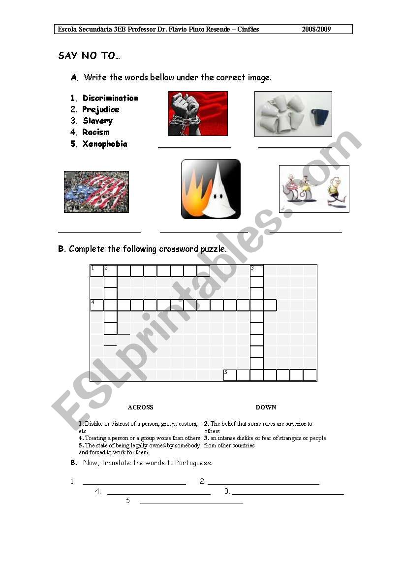 Discrimination and other worksheet