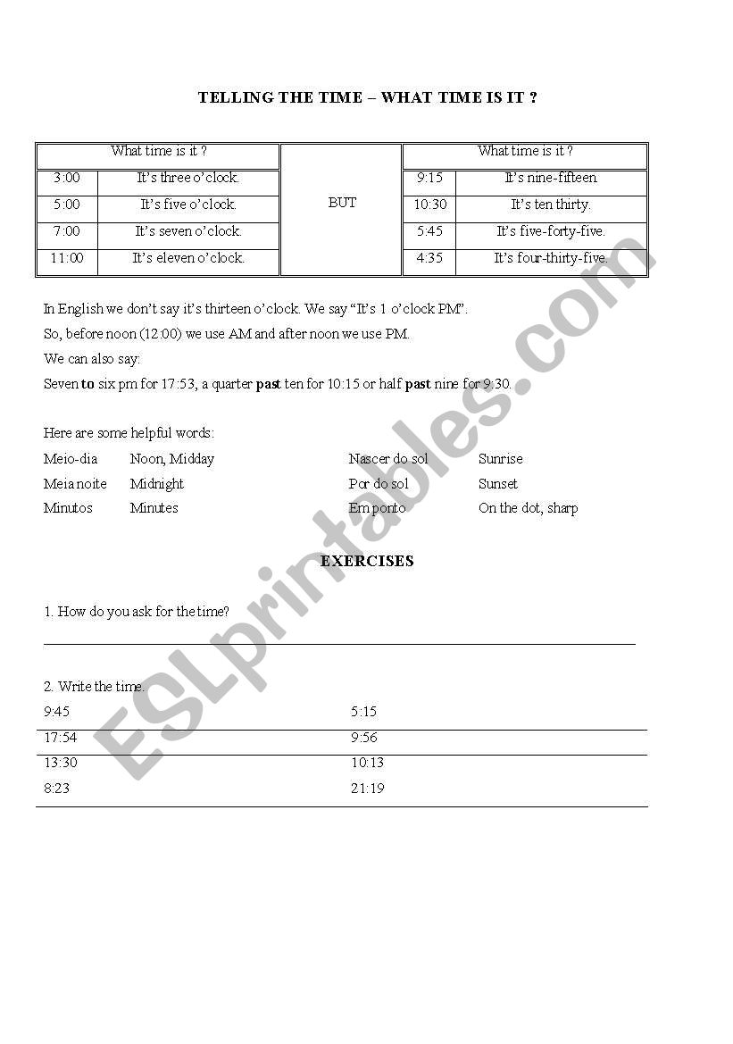 Telling the Time worksheet