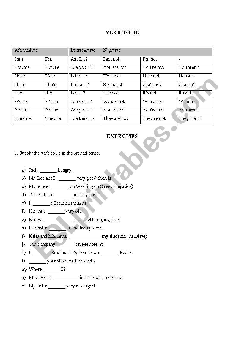 Verb to BE worksheet