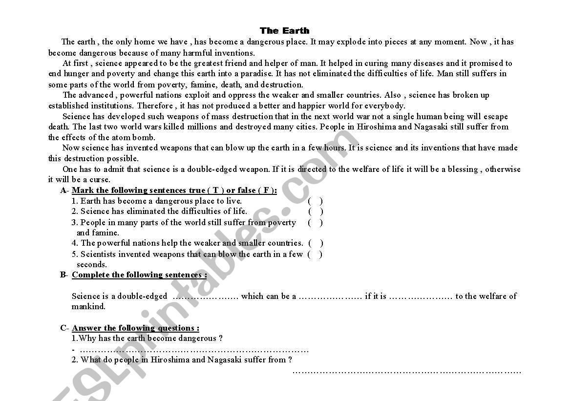 The earth worksheet