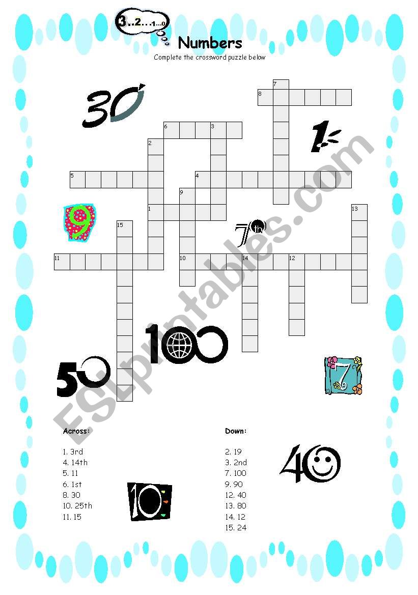 Numbers crossword worksheet