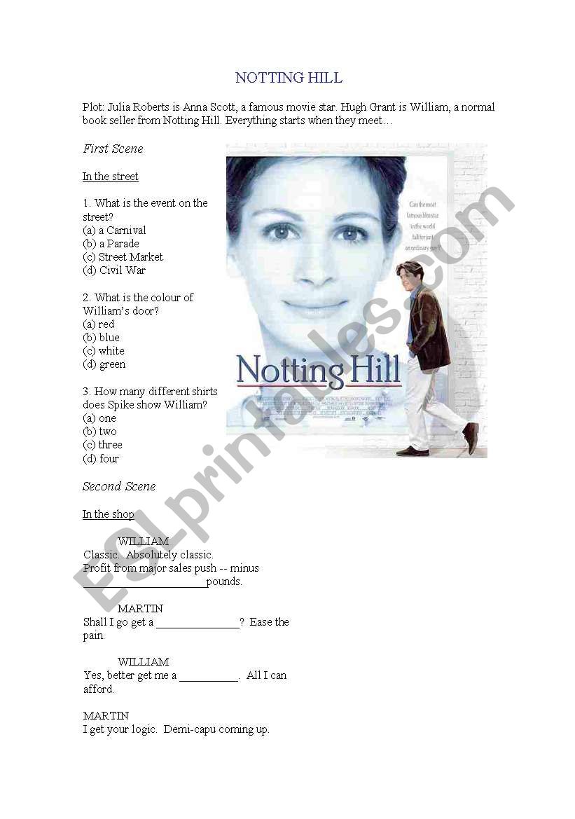 notting hill worksheet