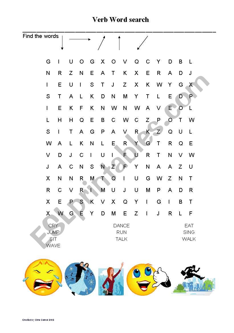 verb word seach worksheet