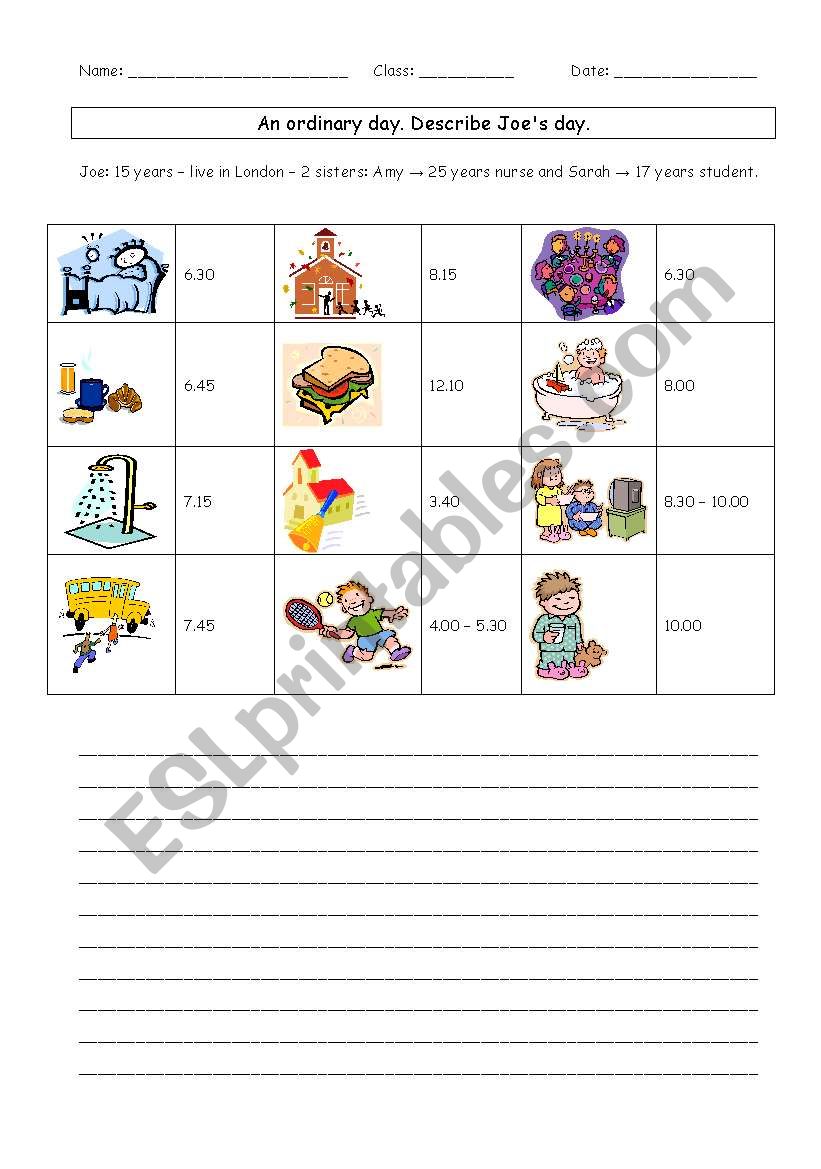 An ordinary day worksheet