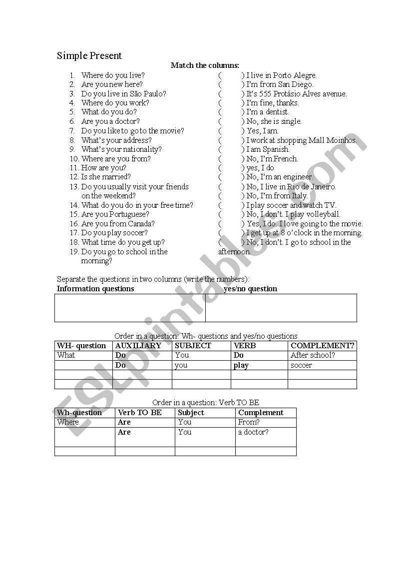 Simple present review worksheet