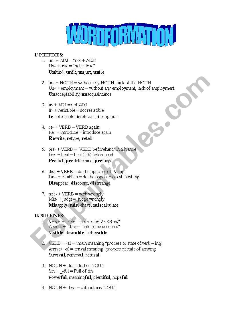 Wordformation worksheet